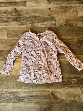 Talbots Peach Floral Button-Front Blouse with Blue Accents